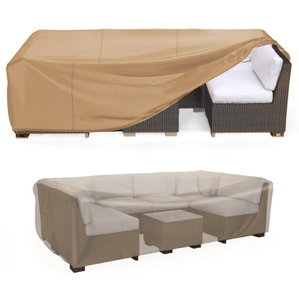 Mrrihand heavy-duty patio cover over a sectional sofa set protects from rain and dust.