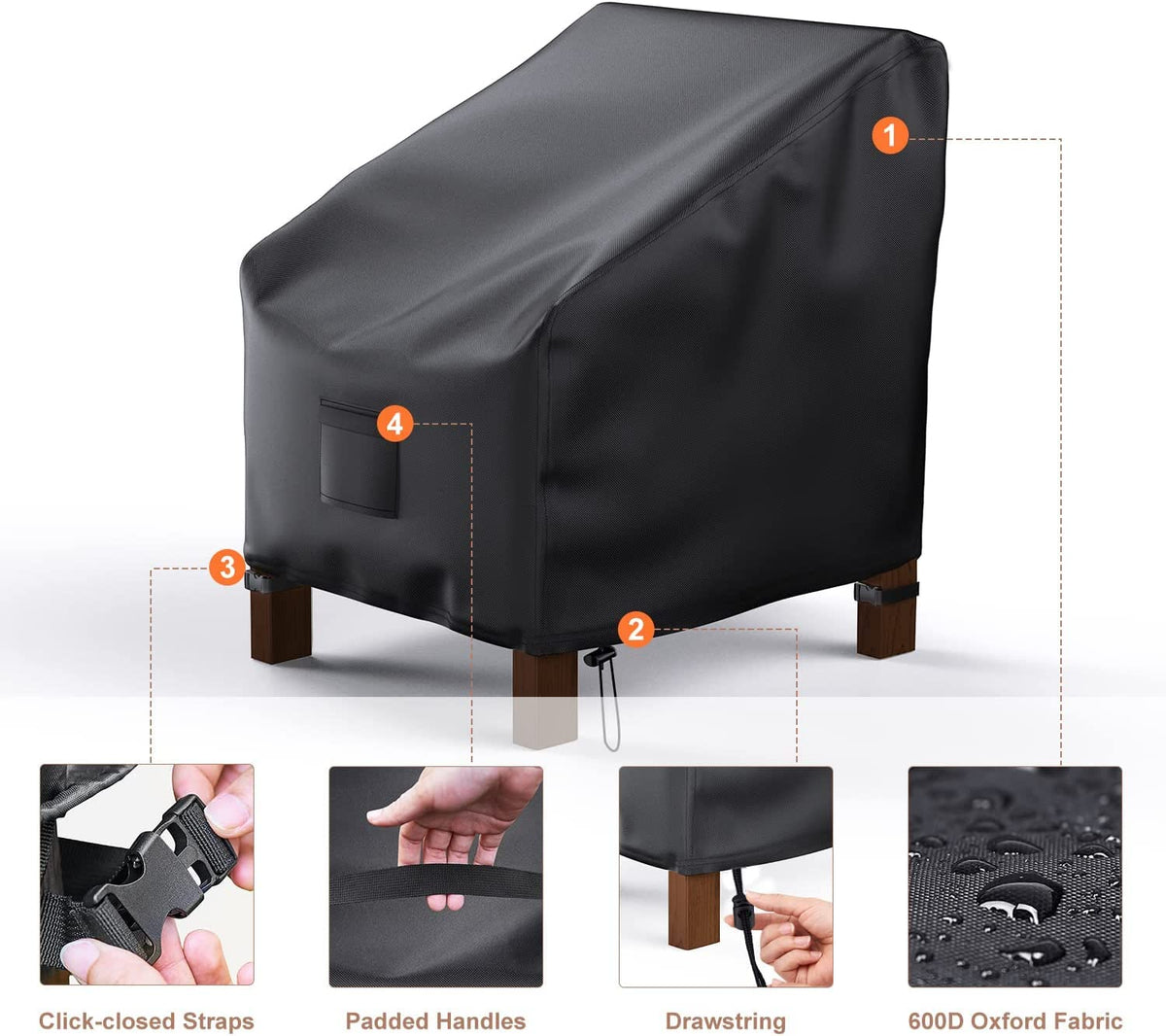 Mrrihand patio chair cover fits up to 30x27x36 fully enclosing furniture