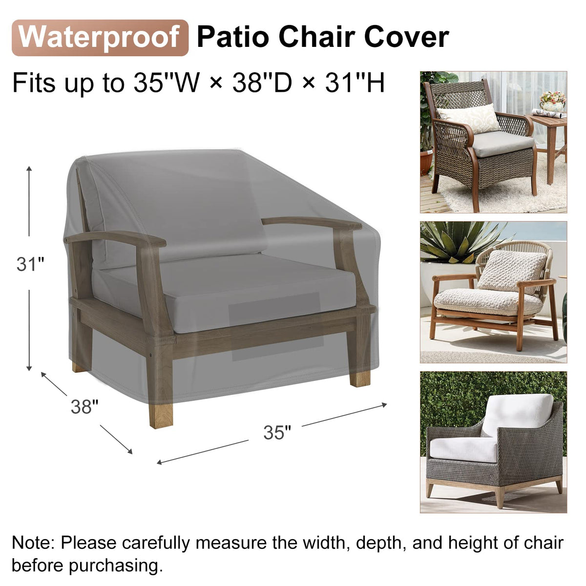Mrrihand patio chair cover side view showing weatherproof coverage