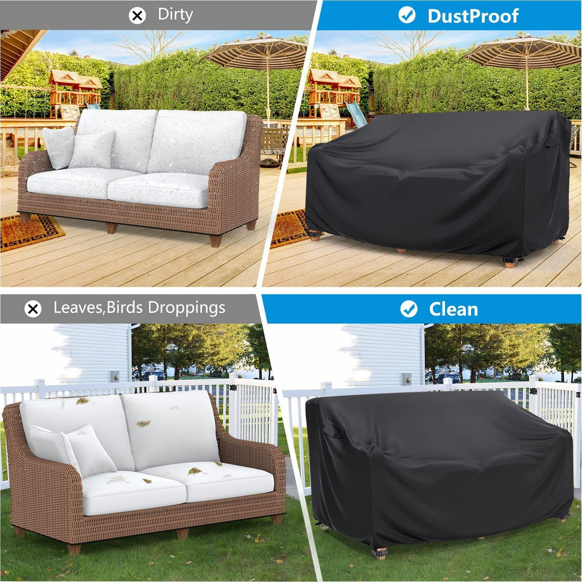 Mrrihand strap-closure system secures the cover to sofa legs.