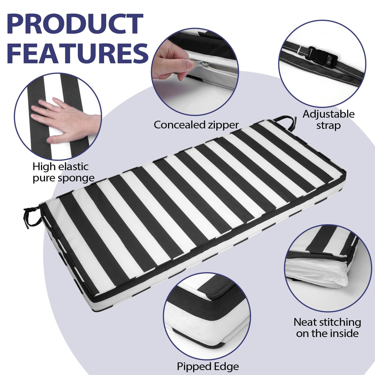 Two side straps keep the cushion steady on outdoor seating.