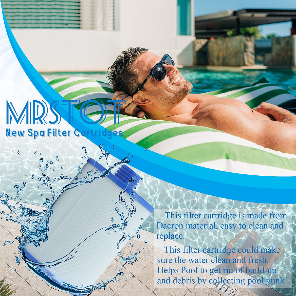 MRSTOT spa filter dacron fabric closeup highlighting debris capture