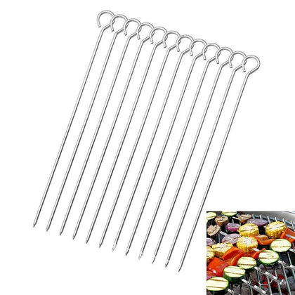 Mrxxjz 12-inch stainless steel skewers for kebabs, durable and reusable.