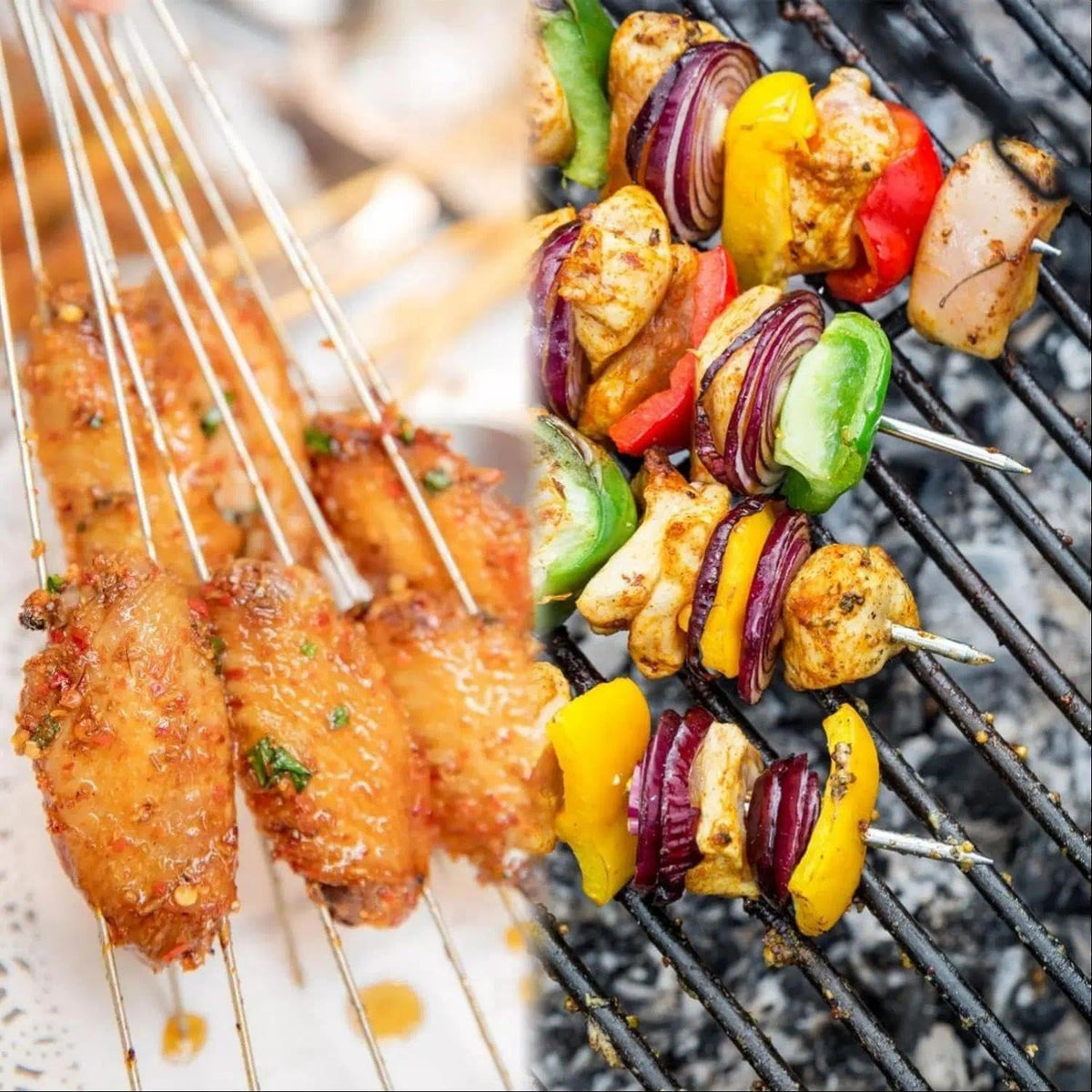 Mrxxjz skewers with round hoop handles for stable grilling.