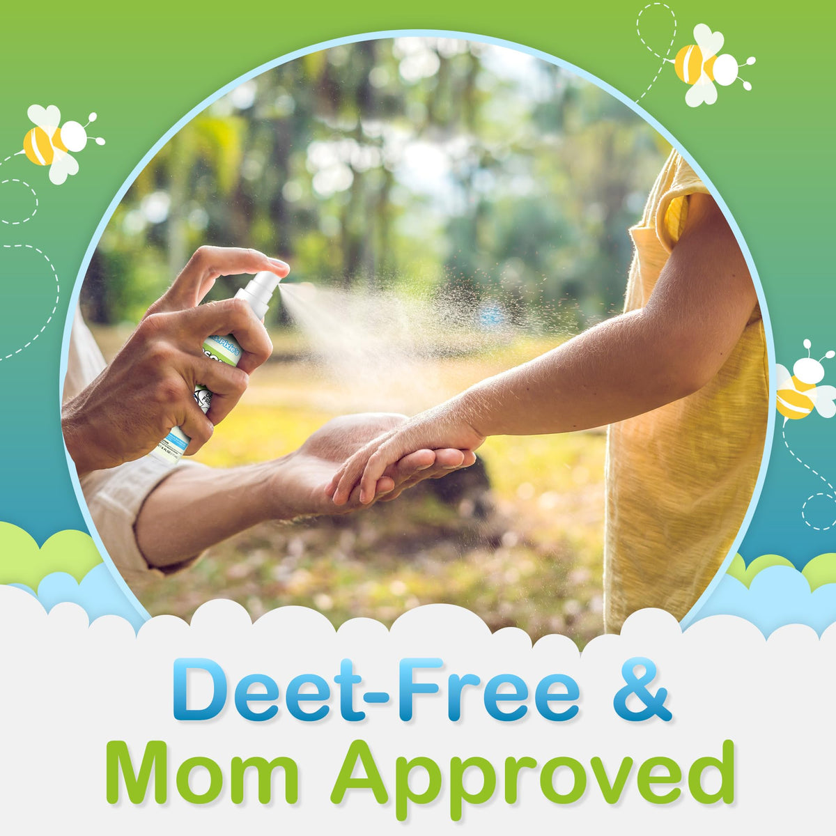 Ms. Pixie's repellent in outdoor setting with kids playing in the yard.