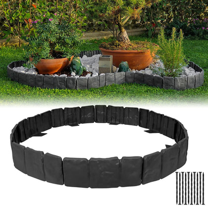 MSISILY garden edging border with no-dig setup and black stone finish.