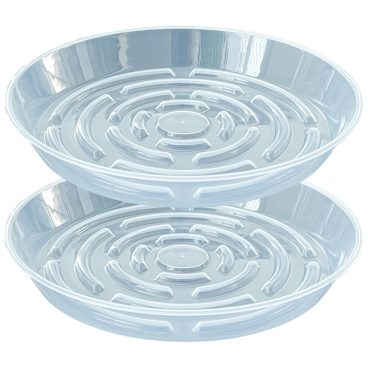 MSKIAUO 12-inch clear plant saucer viewed from top helps keep pots neatly contained.