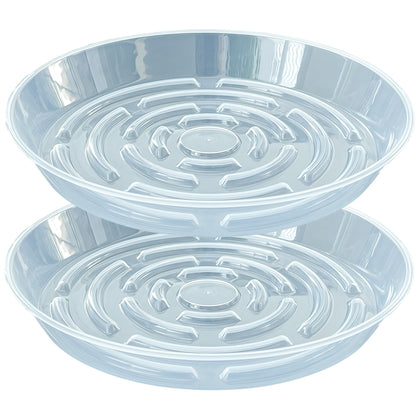 MSKIAUO 12-inch clear plant saucer viewed from top helps keep pots neatly contained.