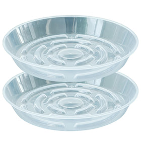 MSKIAUO 2-pack 10-inch clear plant saucer for indoor pots keeps surfaces dry.