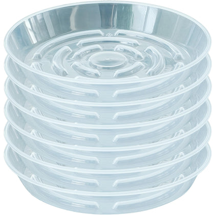 MSKIAUO 6-pack plant saucers with 10-inch clear top protect floors from spills.