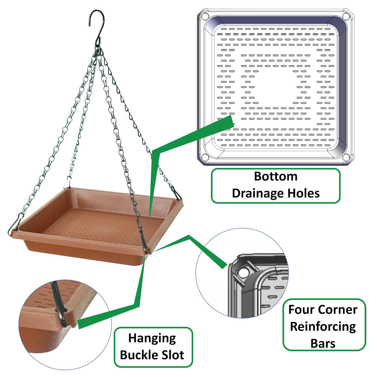 MSKIAUO bird feeder tray mesh section promotes airflow and dry seeds.