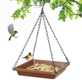 MSKIAUO large hanging bird feeder tray, ideal for backyard visits and easy filling.