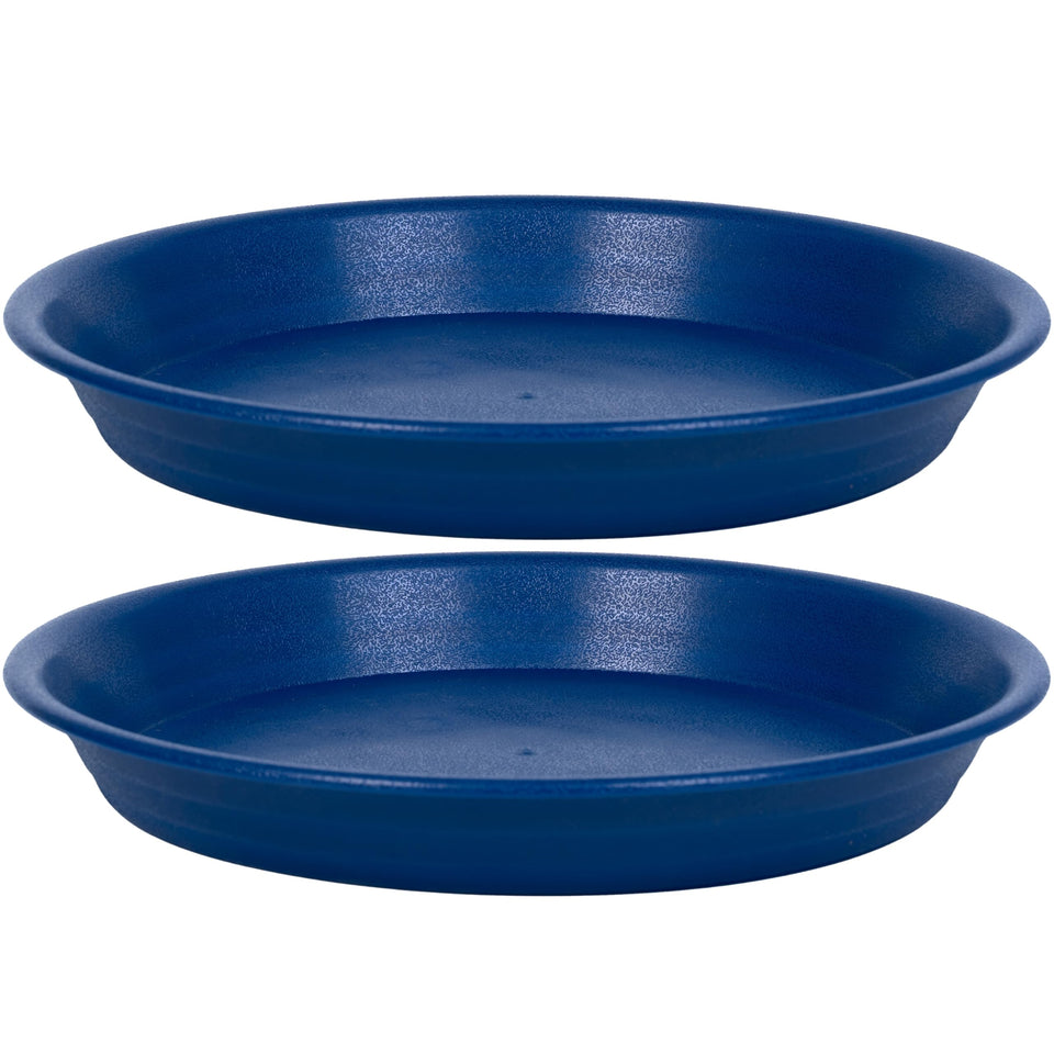MSKIAUO 10-inch blue plant saucer front view, durable plastic for indoor use