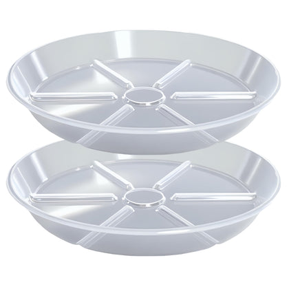 MSKIAUO 14-inch plant saucer top view showing clear plastic tray
