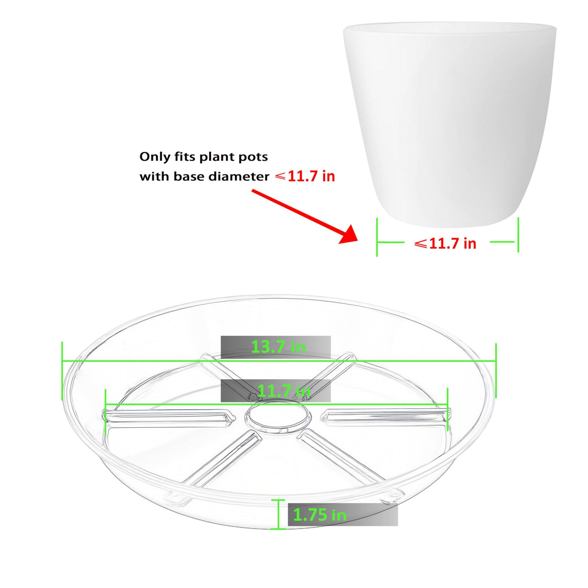 MSKIAUO plant saucer side profile demonstrating sturdy lightweight design