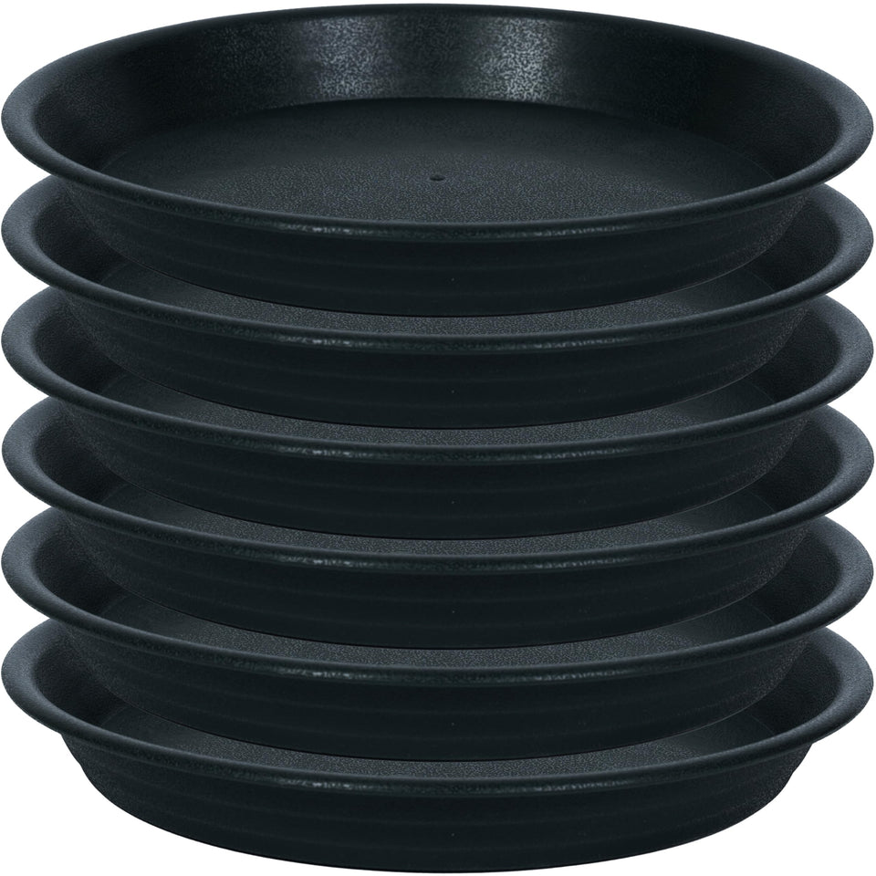 MSKIAUO 4-inch plant saucer set of six in black, front view showing compact, durable design