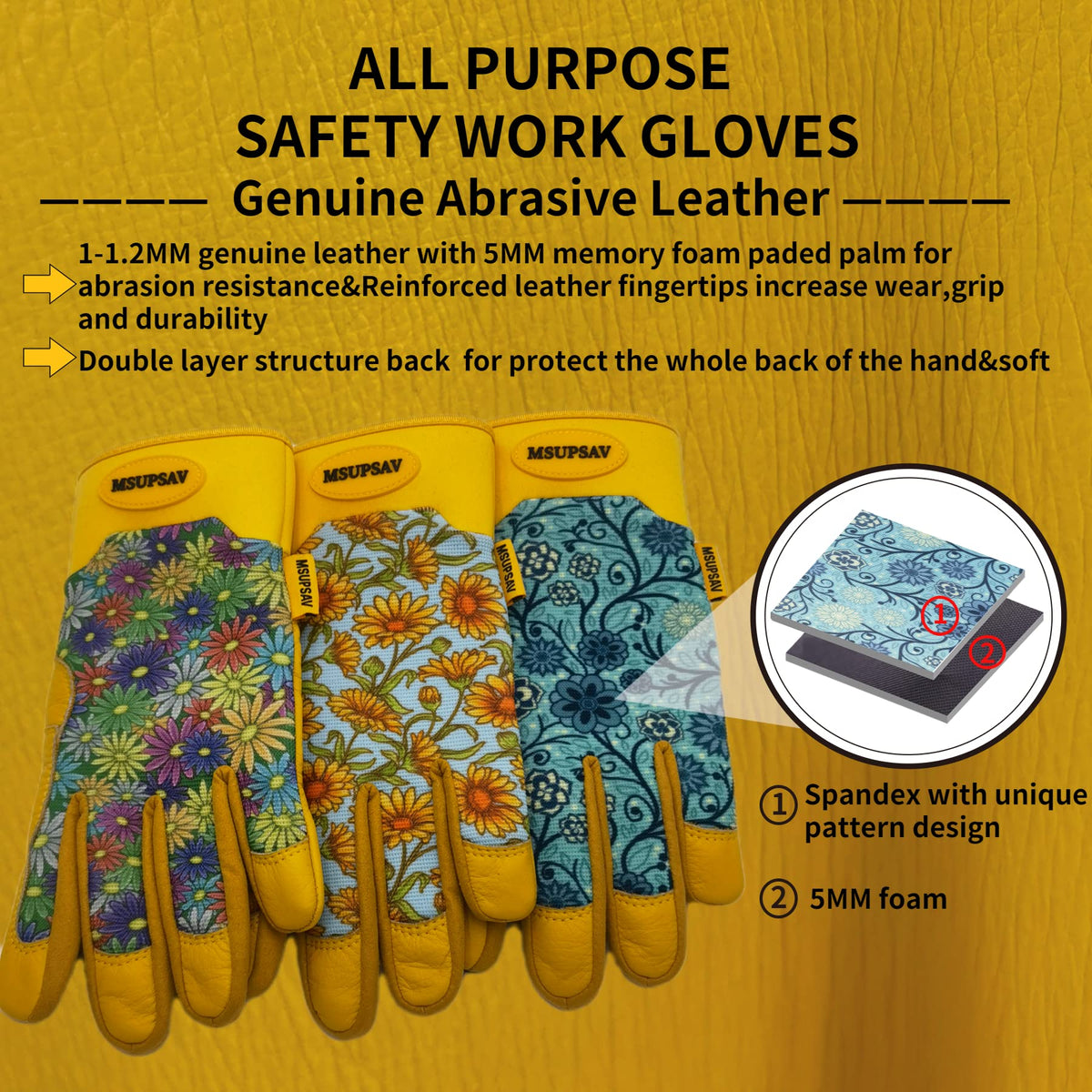 MSUPSAV cowhide leather palm-padded glove delivers durable grip during weeding.