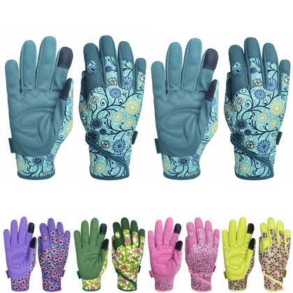 MSUPSAV garden gloves Lake Blue back view showing flexible, breathable fabric
