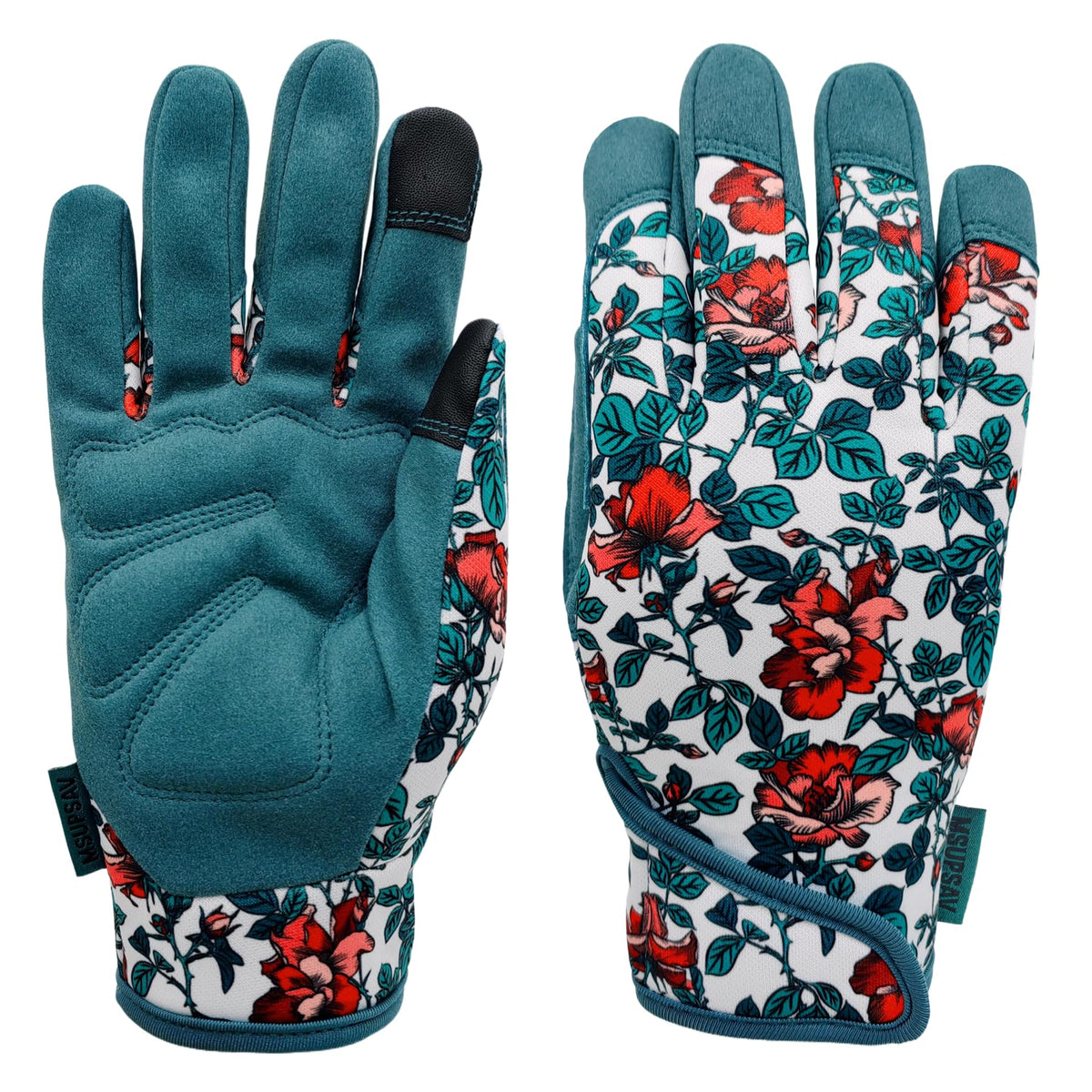 MSUPSAV garden gloves in lake blue back view showing flexible stretchable back panel