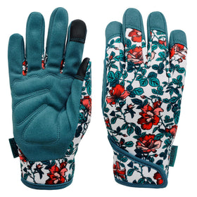 MSUPSAV garden gloves in lake blue back view showing flexible stretchable back panel