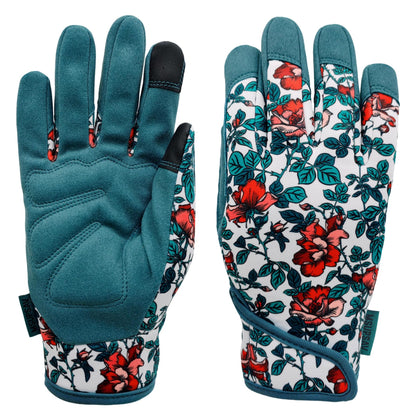 MSUPSAV garden gloves in lake blue back view showing flexible stretchable back panel