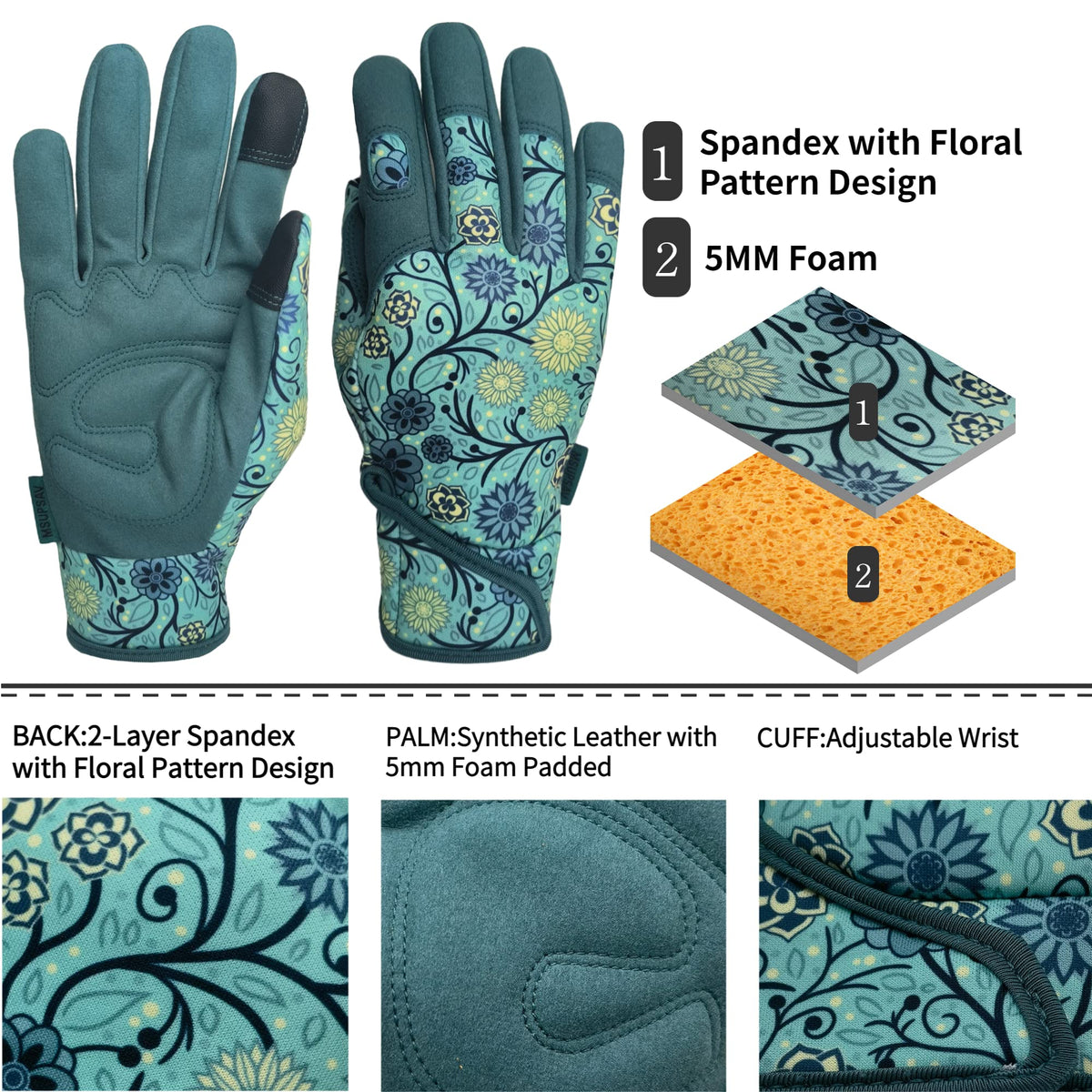 MSUPSAV glove palm view highlights foam-padded palm for comfort