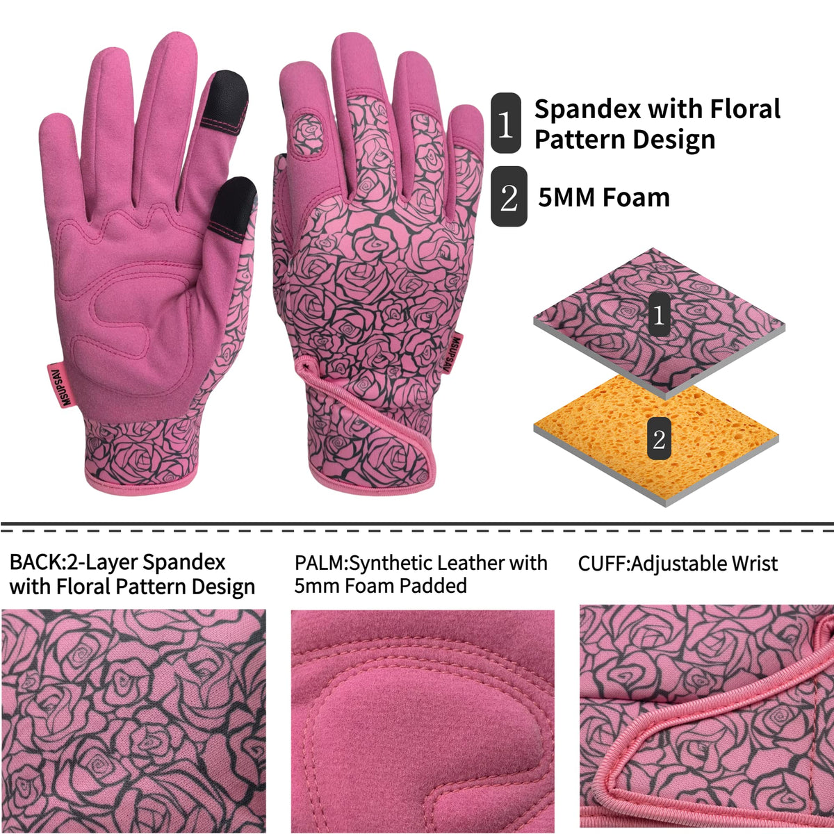 MSUPSAV leather-padded palm gloves enhance durability for pruning and planting tasks