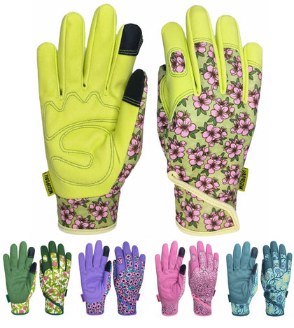 MSUPSAV garden gloves for women chartreuse back with flexible, breathable fabric for comfortable gardening.