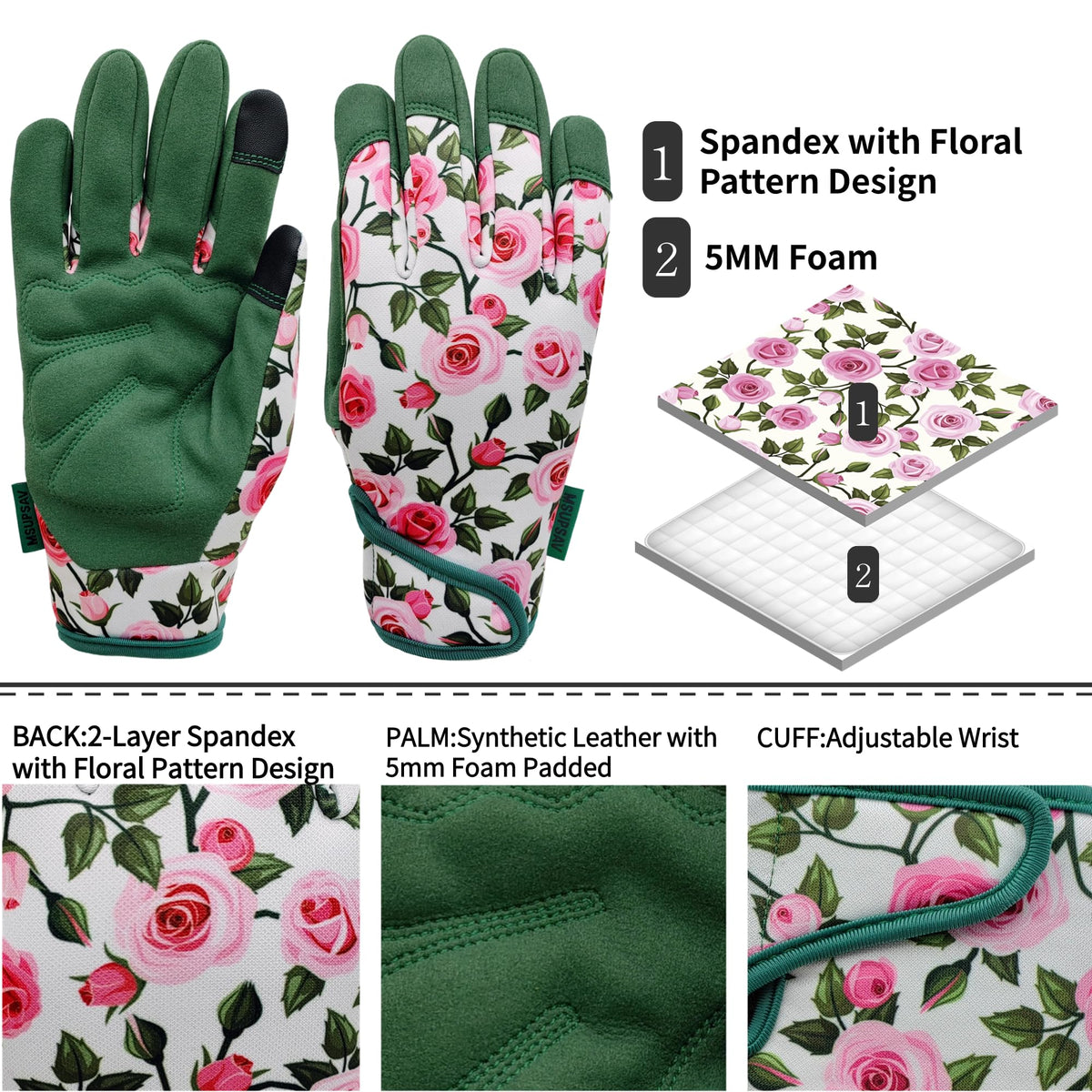MSUPSAV reinforced fingertips improve durability for pruning and tool work.