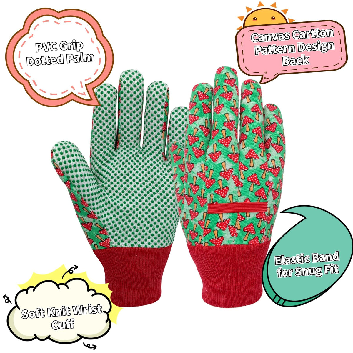 MSUPSAV Kids Garden Gloves back view; breathable material supports comfortable outdoor tasks.