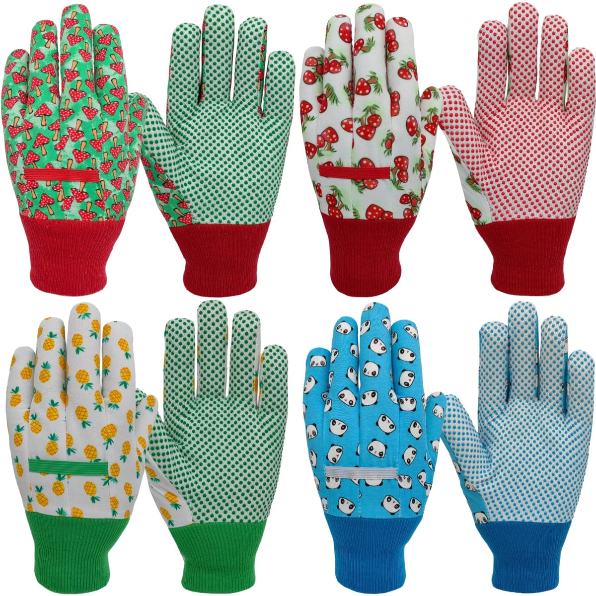 MSUPSAV Kids Garden Gloves front view; flexible back for easy movement during gardening.