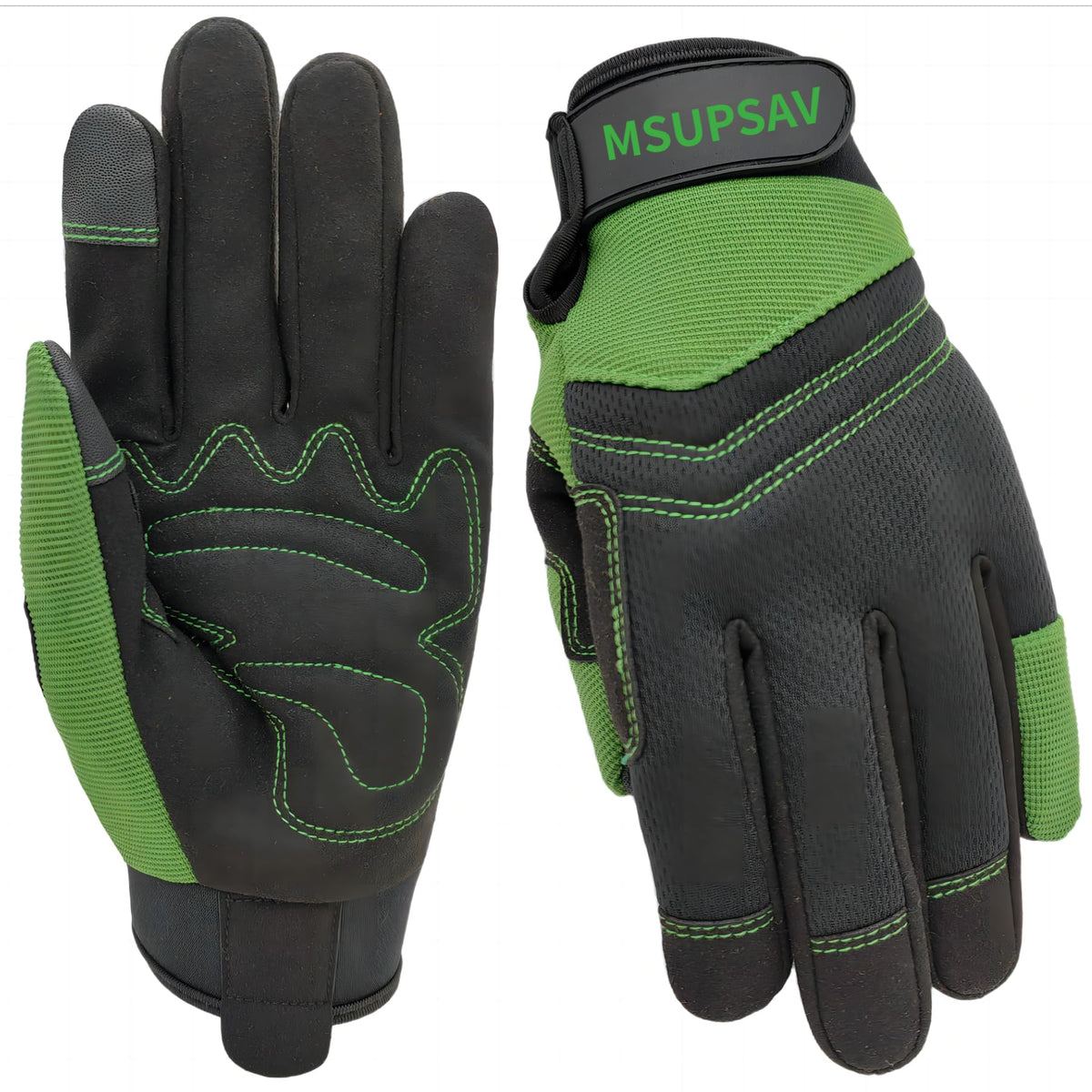MSUPSAV large green work gloves with back stretchable spandex for flexible gardening tasks