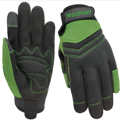 MSUPSAV large green work gloves with back stretchable spandex for flexible gardening tasks