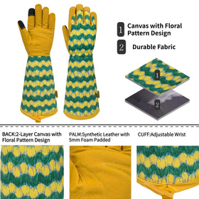 MSUPSAV long garden gloves with floral back pattern for breathable wear.
