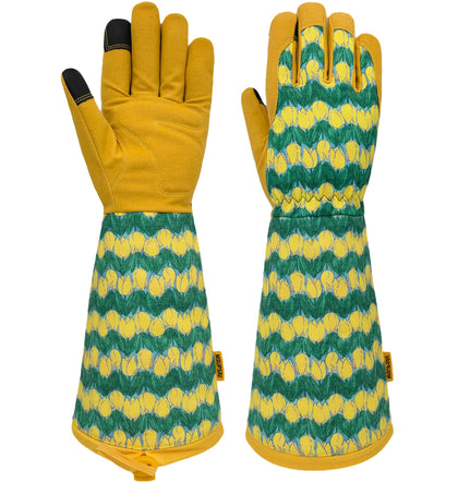 MSUPSAV long garden gloves with floral palm design for comfortable grip.