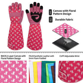 MSUPSAV Rose Pruning Gloves back view showing breathable floral fabric