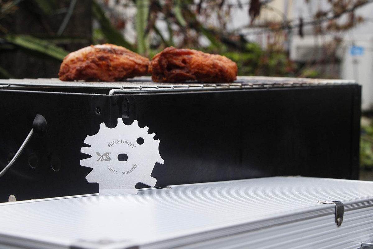 MSY BIGSUNNY Good Grip grill scraper includes bottle opener for convenience.