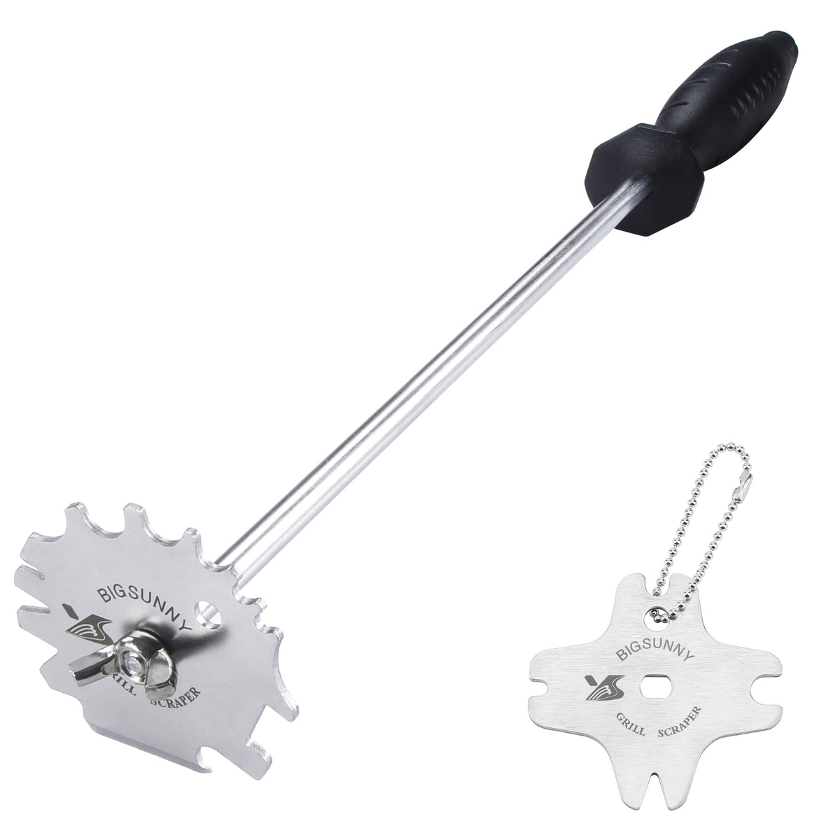 MSY BIGSUNNY Good Grip 16-inch stainless grill scraper cleans round grates safely.