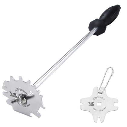 MSY BIGSUNNY Good Grip 16-inch stainless grill scraper cleans round grates safely.