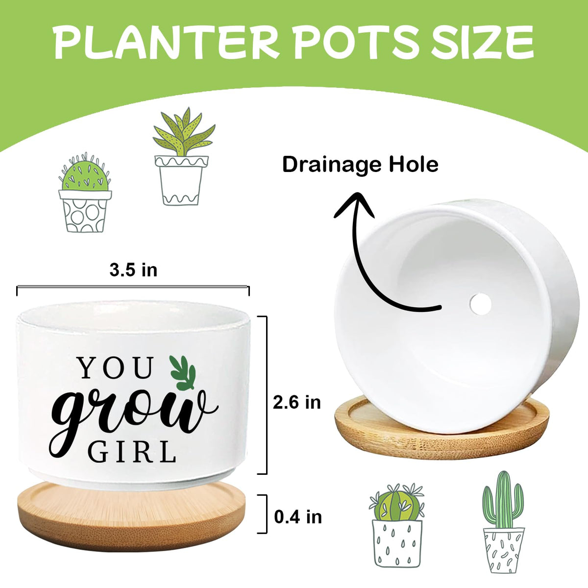 Msyueos ceramic planter with wood tray for indoor display