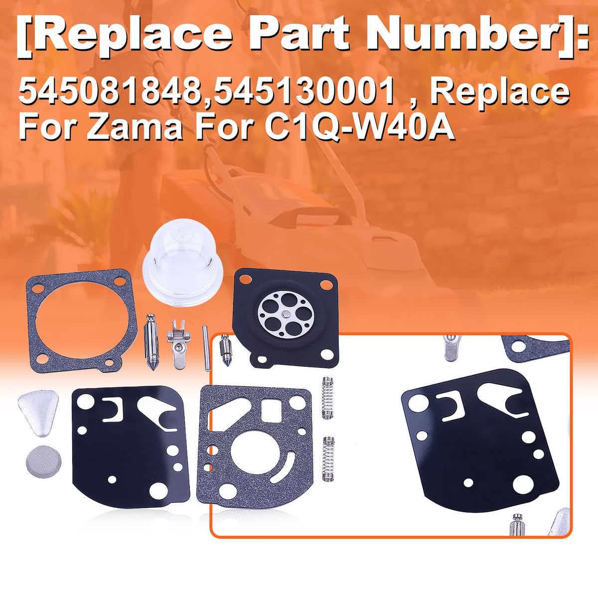 Mtanlo carb repair kit for Husqvarna 124C components ready for installation.