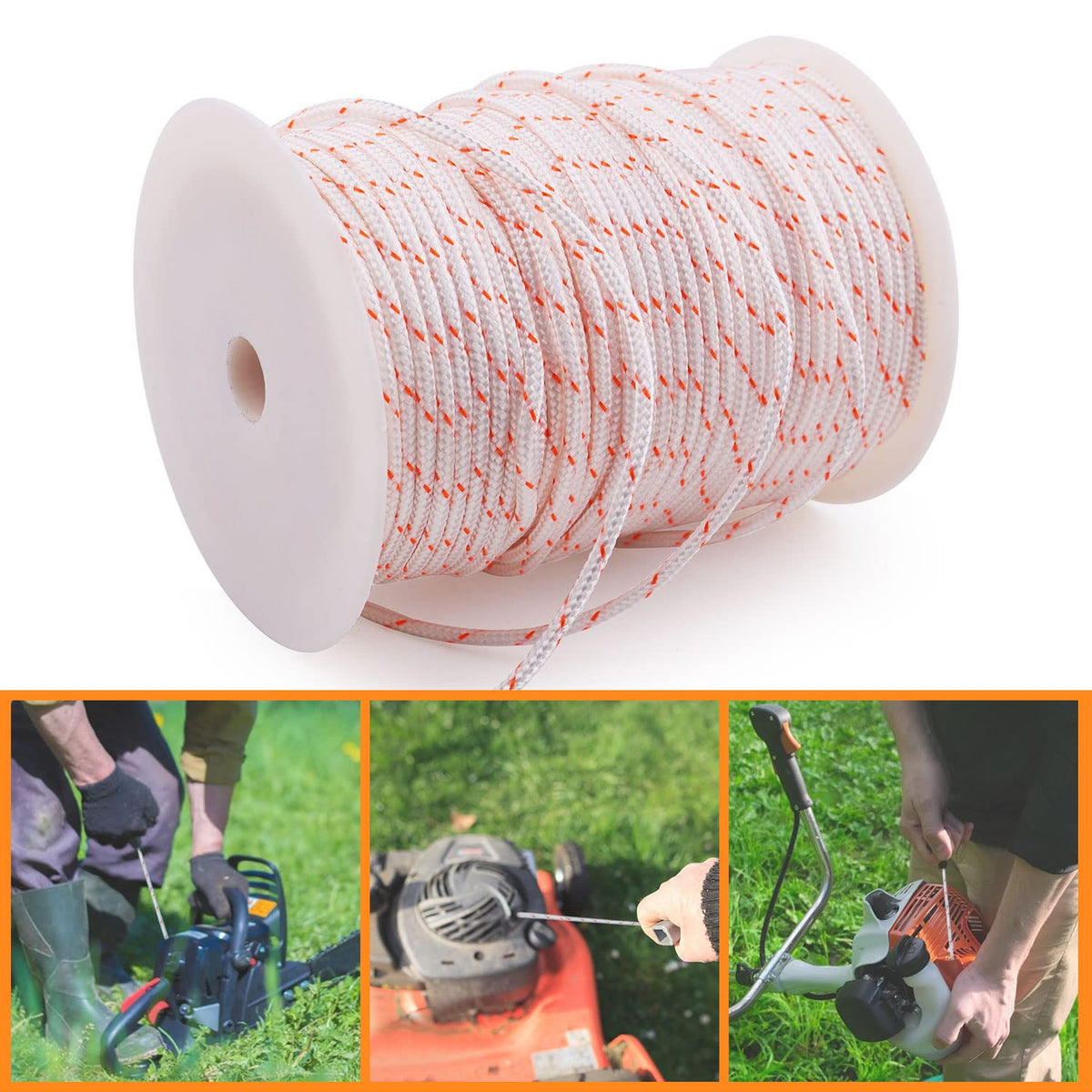 Mtanlo universal pull-start rope for trimmers, brush cutters, and mowers.