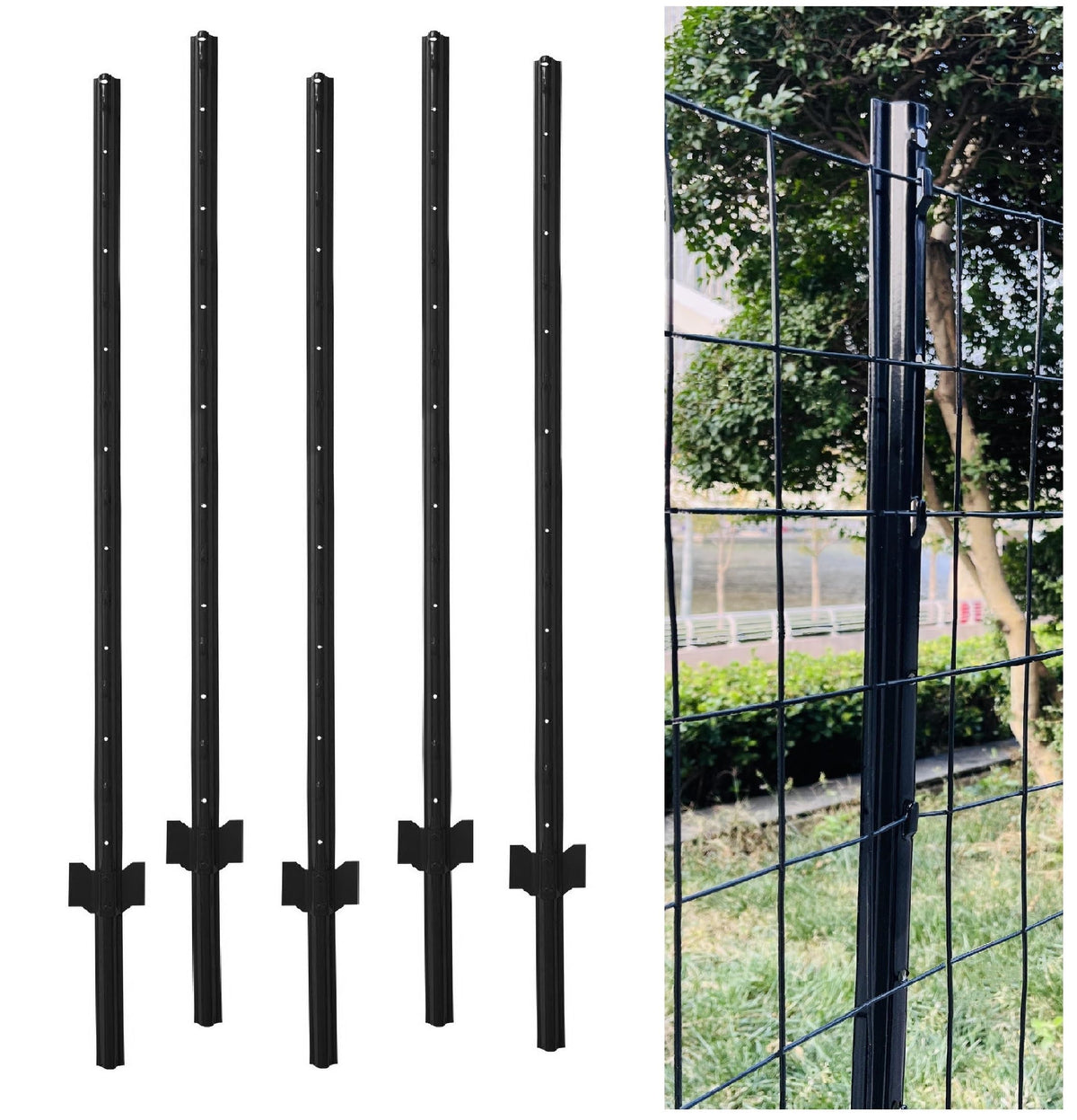 MTB Garden 5ft fence post front view shows rugged steel and weather-resistant coating for outdoors.