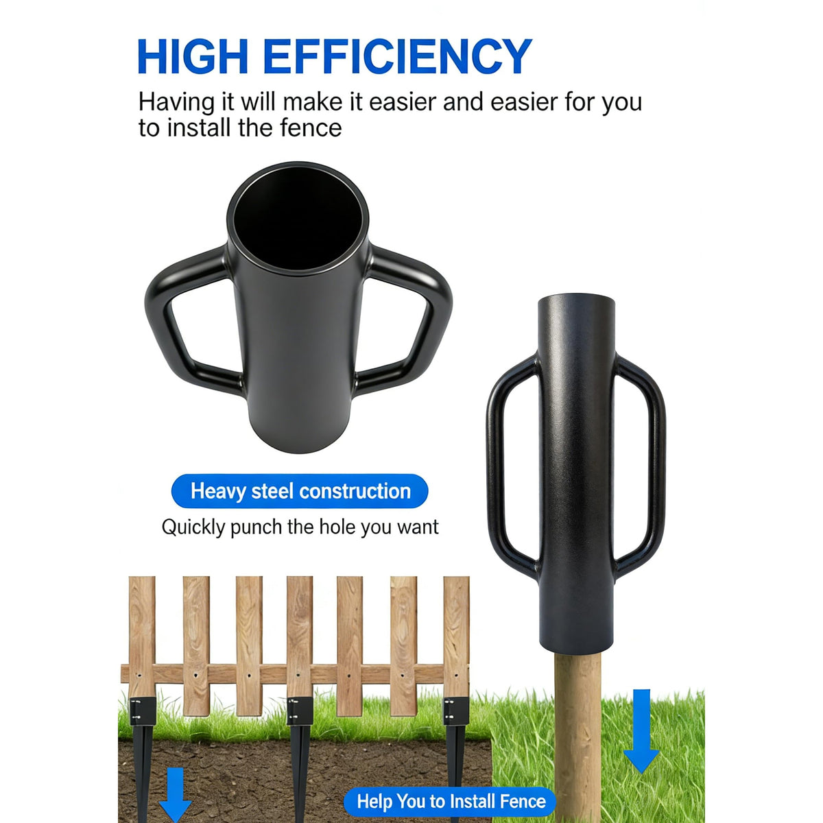 MTB Garden versatile tool installs fence posts and garden mesh.
