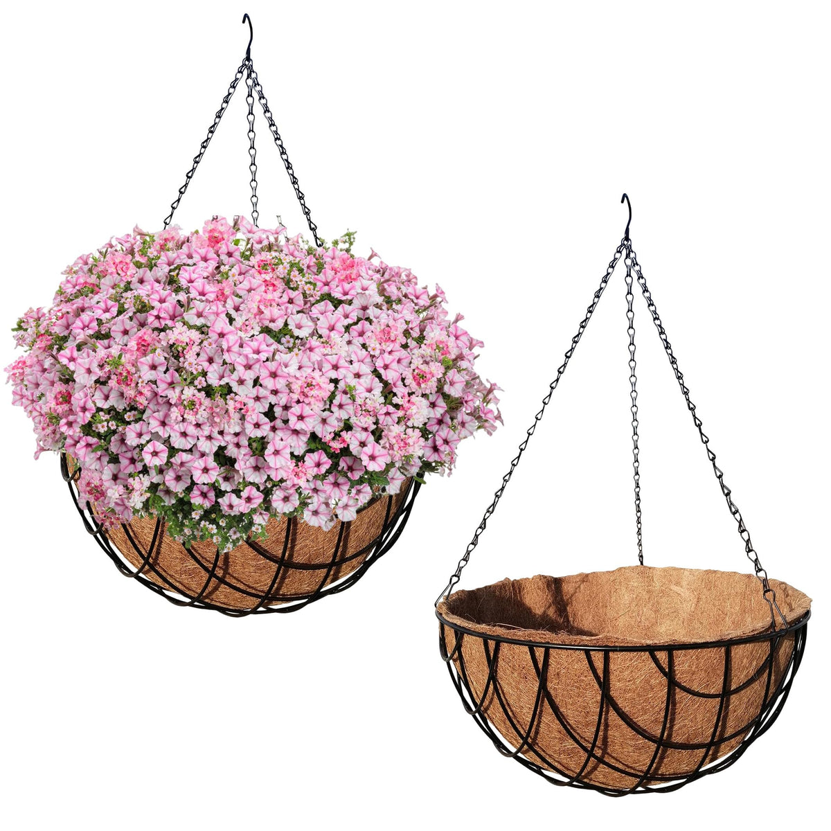 MTB Supply 2-pack 16-inch hanging baskets featuring vintage geo design for balcony decor.