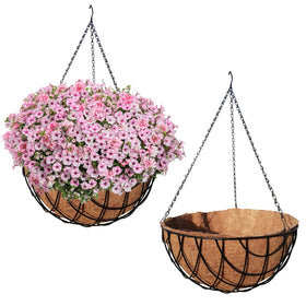 MTB Supply 2-pack 16-inch hanging baskets featuring vintage geo design for balcony decor.
