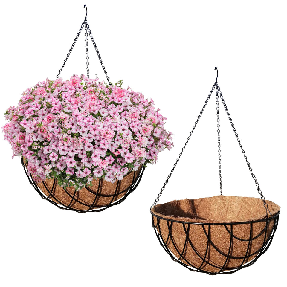 MTB Supply 2-pack 16-inch hanging baskets featuring vintage geo design for balcony decor.