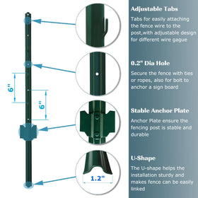 MTB Supply green steel U-channel fence post for strong garden support