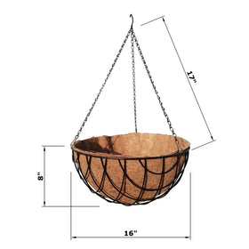 MTB Supply vintage geo hanging baskets with coco-liner for moisture retention.