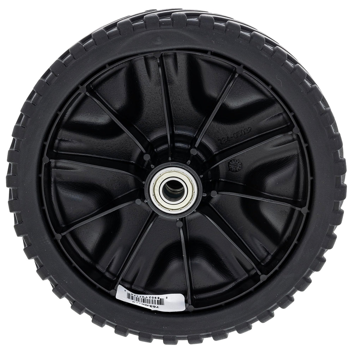 MTD Genuine Parts 753-08175 wheel assembly side view shows sturdy build.